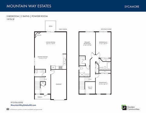 Floor plan for 3 beds, 2.5 baths, 1978 sqft